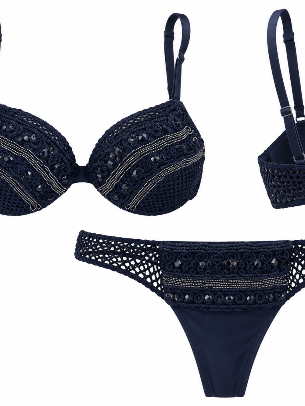 La Perla  Matching Bra & Underwear Set - Brand New w/Tags - Black & Rhinestones